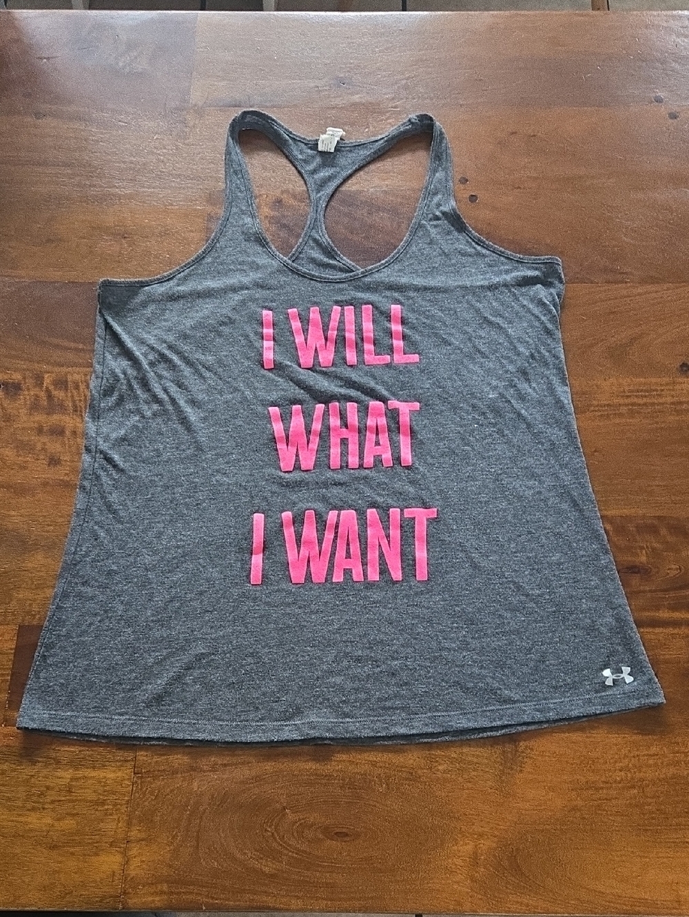 Under Armour Gray Racerback Tank Top with Pink Graphic Size Large